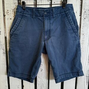 Old Navy Shorts Mens Sz 28 Chino Cotton Flat Front Preppy Casual Distressed Blue